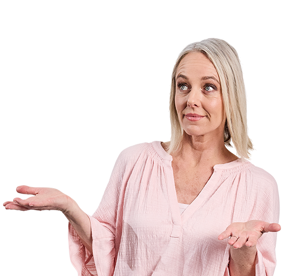 Woman with hands up and smiling